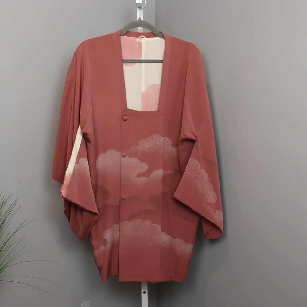 Vintage Japanese Haori Kimono Jacket Rust Cloud Print – One Size